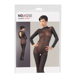 Cottelli Collection Power Net Catsuit with Lace Collar M/L Black