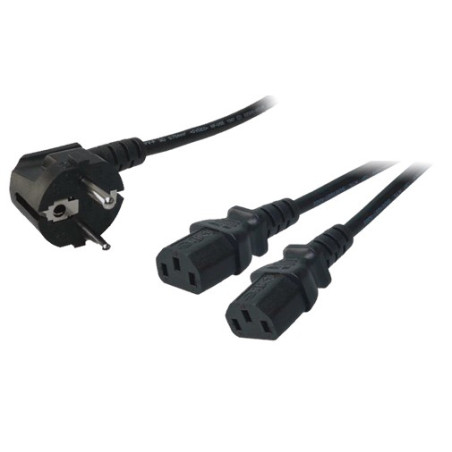 LogiLink 1.5m, Schuko-C13/2xIEC C13, M/F Juoda 1,5 m CEE7/14 C13 šakotuvas