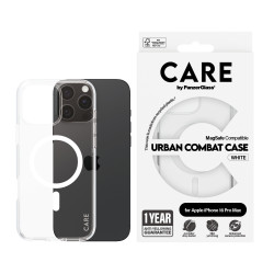 PanzerGlass CARE™ by ® Urban Combat Case Transparent w. White MagSafe iPhone 16 Pro Max mobiliojo telefono dėklas Permatomas