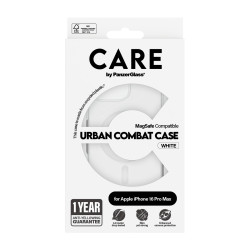 PanzerGlass CARE™ by ® Urban Combat Case Transparent w. White MagSafe iPhone 16 Pro Max mobiliojo telefono dėklas Permatomas