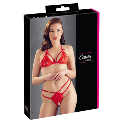 Cottelli Collection Lace Intimate Set Red XL - Decorative Strap Design