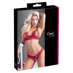 Cottelli Collection Red Lace Bra Set S - Adjustable, Open Cup Design