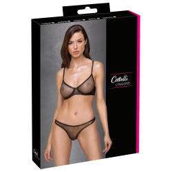 Cottelli Lingerie Bra & String Set 80C/L Black with Gold Shimmer