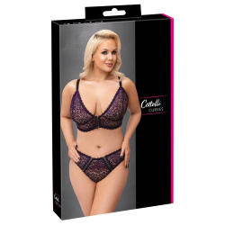 Cottelli Curves Bra and Briefs Set Purple XL - Delicate Lace Comfort