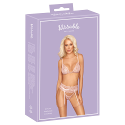 Kissable Rose L/XL Three-Piece Lingerie Set with Suspenders and Lace Details