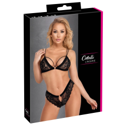 Cottelli Lingerie Lace Bra and Panty Set M Black Velvet Details