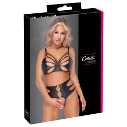 Cottelli LINGERIE Bra Set with Rings XL Black Adjustable Straps