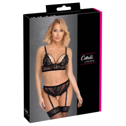Cottelli LINGERIE Lace & Powernet Bra and Suspender Thong Set Black XL