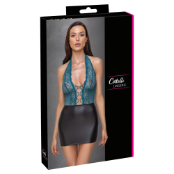 Cottelli Lingerie Dress Model XL Black/Teal Lace Halterneck