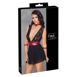 Cottelli Collection Bondage Series Babydoll XL Black & Red Lace Design