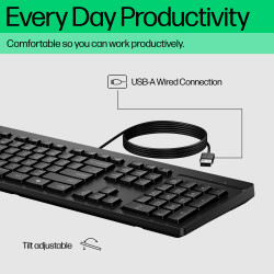 HP 125 G2 USB Wired Keyboard klaviatūra Biuras Juoda