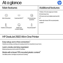 HP DeskJet 2922 Thermal inkjet A4 4800 x 1200 DPI 7.5 ppm Wi-Fi