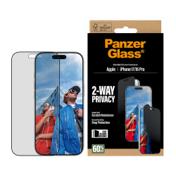 PanzerGlass ® 2-Way Privacy Screen Protector iPhone 17 | iPhone 16 Pro | Ultra-Wide Fit w. EasyAligner Skaidri ekrano apsauga Ap