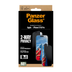 PanzerGlass ® 2-Way Privacy Screen Protector iPhone 17 | iPhone 16 Pro | Ultra-Wide Fit w. EasyAligner Skaidri ekrano apsauga Ap