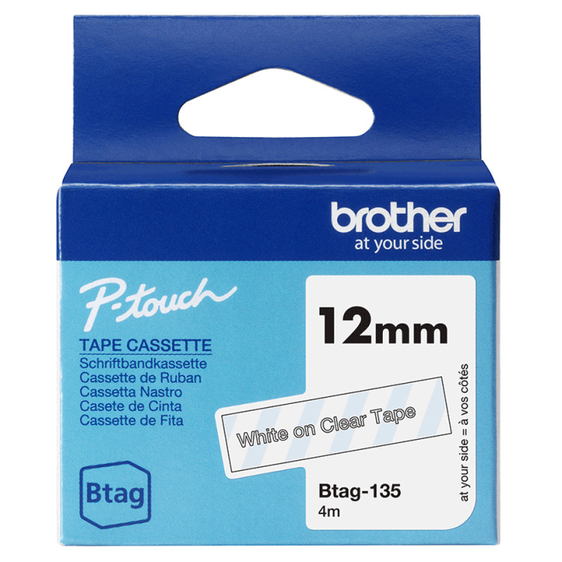 Brother BTAG-135 etikečių juostelė Balta ant skaidraus