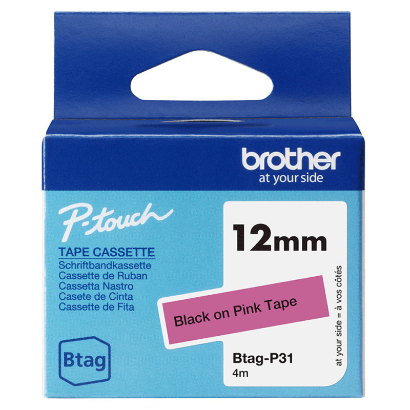 Brother BTAG-P31 etikečių juostelė Juoda rožiniame fone