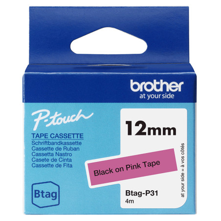 Brother BTAG-P31 etikečių juostelė Juoda rožiniame fone