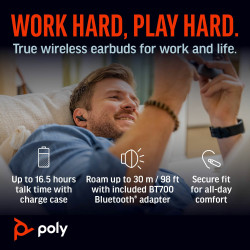 HP Poly Voyager Free 60+ UC Carbon Black Earbuds +BT700 USB-A Adapter +Touchscreen Charge Case