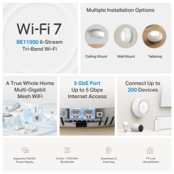 TP-Link DECO BE65-POE Trijų dažnio juostų (2,4 GHz / 5 GHz / 6 GHz) Wi-Fi 7 (802.11be) Balta 2 Vidinis
