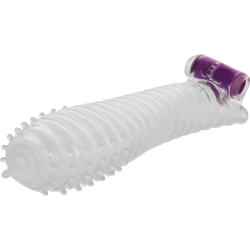 OHMAMA Textured Extension Sleeve with Vibrating Bullet 15cm Transparent