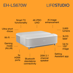 Epson EH-LS670W Standartinio nuotolio projektorius 3600 ANSI lumens 3LCD UHD 4K (3840x2160)