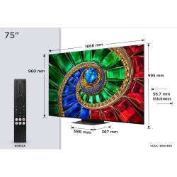 TCL RM7L 75RM7L televizorius 190,5 cm (75") 4K Ultra HD Smart TV „Wi-Fi“ Juoda 2000 cd/m²