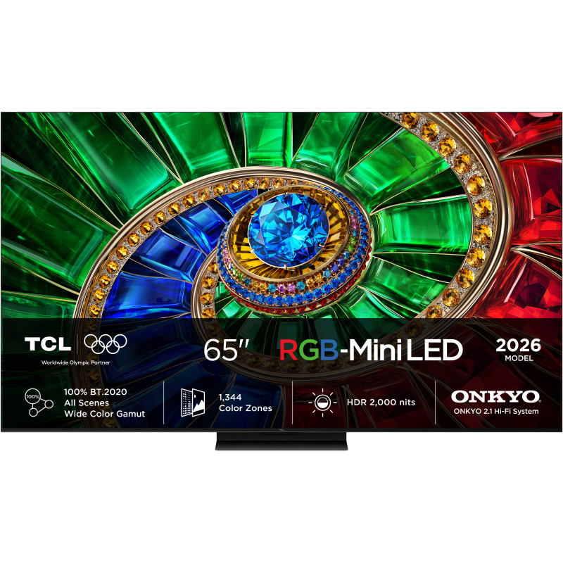 TCL RM7L 65RM7L televizorius 165,1 cm (65") 4K Ultra HD Smart TV „Wi-Fi“ Juoda 2000 cd/m²