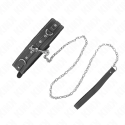 KINK PVC Leather Collar with Rhinestone Rivets 41.5x4cm + Leash 105cm