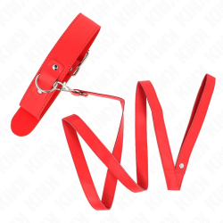 KINK Red Adjustable Collar with Leash 116cm - Vegan Leather, 32-50cm