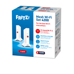 Mesh Set FRITZ! 4200 2-pack Edition International Dviguba juosta (2,4 GHz / 5 GHz) Wi-Fi 6 (802.11ax) Raudona, Balta 2x2/4x4