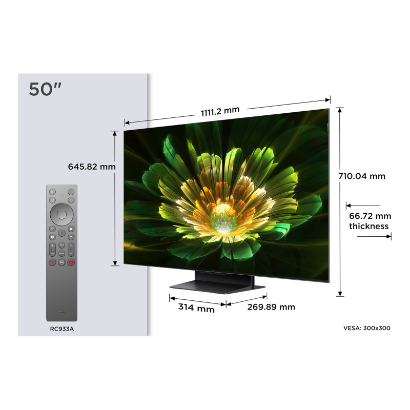 TCL C79K 50C79K televizorius 127 cm (50") 4K Ultra HD Smart TV „Wi-Fi“ Metalinis 2000 cd/m²