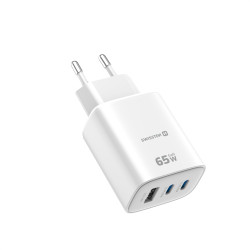 Swissten Edge Travel Charger Edge GaN 2x USB-C PD 65W + 1x USB-A 18W QC white