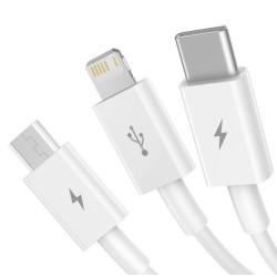 Baseus CAMLTYS-02 Superior Fast Charging Data Cable 3-in-1 USB-C, Lightning, MicroUSB 1.5m / White