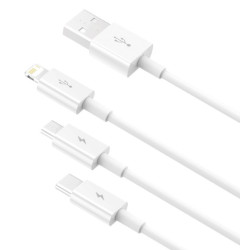 Baseus CAMLTYS-02 Superior Fast Charging Data Cable 3-in-1 USB-C, Lightning, MicroUSB 1.5m / White