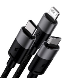 Baseus StarSpeed 3in1 Fast Charging Cable USB-A - USB-C/Lightning/MicroUSB 3.5A 1.2m / Black