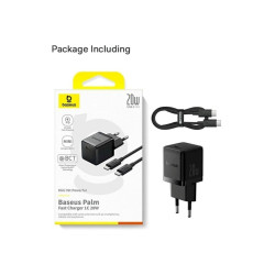 Baseus Palm Fast Charger USB-C 20W + Data Cable USB-C/USB-C 1m / black
