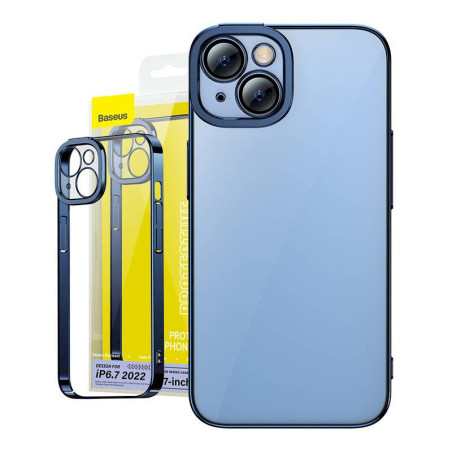 Baseus Glitter Transparent Case and Tempered Glass Set for iPhone 14 Plus / blue