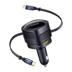 Baseus Enjoyment Max Car Charger with USB-C + Lightning Cables and USB-A + USB-C Ports 90W / black