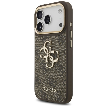 Guess 4G Big 4G Classic Logo Big Strap Metal Buttons Case for iPhone 17 Pro Brown