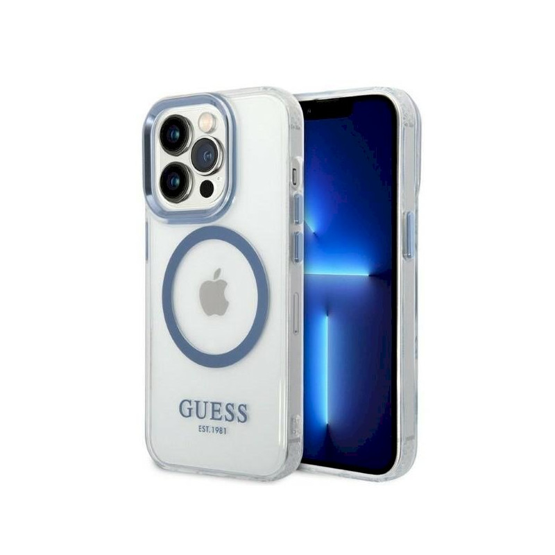 Guess GUHMP14LHTRMB Metal Outline Magsafe Hard Case for iPhone 14 Pro 6,1" / blue