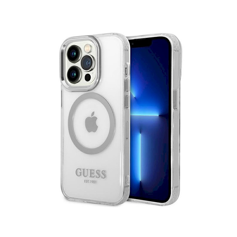 Guess GUHMP14LHTRMS Metal Outline Magsafe Hardcase for iPhone 14 Pro 6,1" / silver