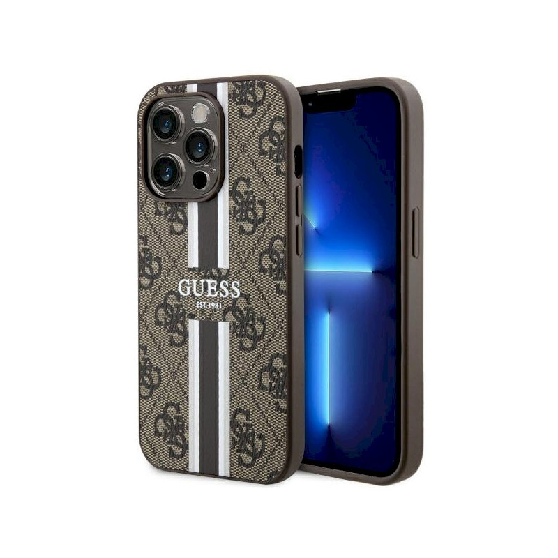 Guess GUHMP14LP4RPSW Hardcase 4G Printed Stripes MagSafe for iPhone 14 Pro 6.1" / brown
