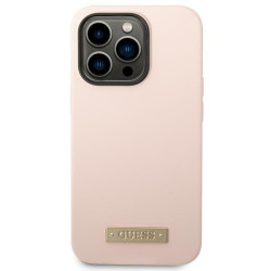Guess GUHMP14LSBPLP iPhone 14 Pro 6,1" pink hard case Silicone Logo Plate MagSafe