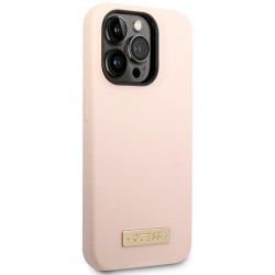 Guess GUHMP14LSBPLP iPhone 14 Pro 6,1" pink hard case Silicone Logo Plate MagSafe