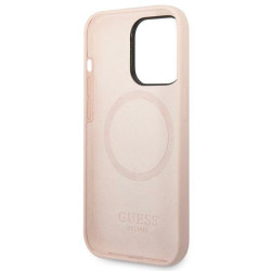 Guess GUHMP14LSBPLP iPhone 14 Pro 6,1" pink hard case Silicone Logo Plate MagSafe