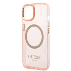 Guess GUHMP14MHTCMP Hardcase Gold Outline Translucent MagS for iPhone 14 Plus/15 Plus 6.7" / pink
