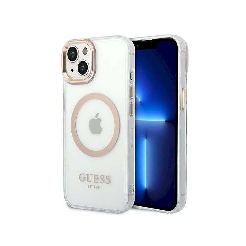 Guess GUHMP14MHTRMD Hardcase Metal Outline Magsafe for iPhone 14 Plus/15 Plus 6.7" / gold