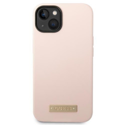 Guess GUHMP14MSBPLP Hardcase Silicone Logo Plate MagSafe for iPhone 14 Plus/15 Plus 6.7" / pink