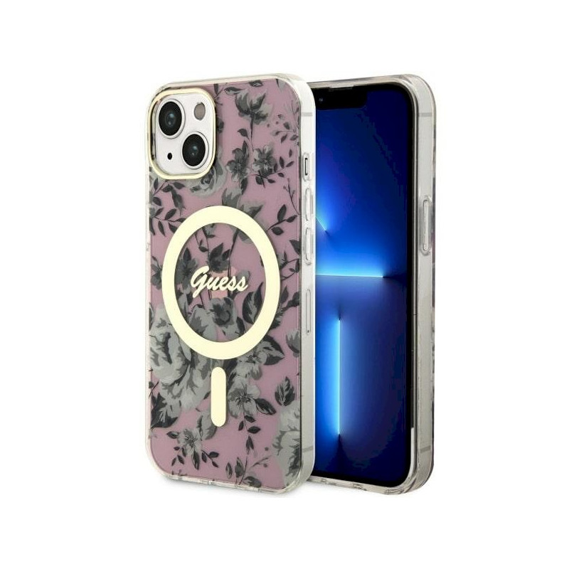 Guess GUHMP14SHCFWSP Hardcase Flower MagSafe for iPhone 14/15/13 6.1" / pink