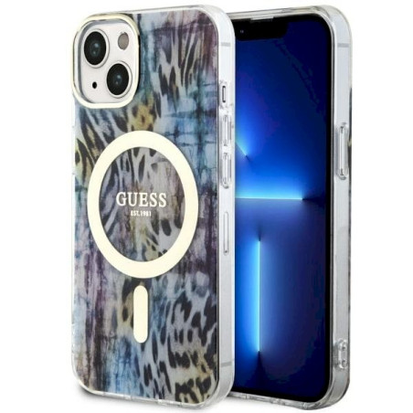 Guess GUHMP14SHLEOPWB Hardcase Leopard MagSafe for iPhone 14 / 15 / 13 6.1" / blue